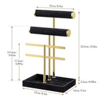 Bracelet Holder Jewelry Organizer Display - 3 Tier T Bar Velvet Stand, Black Jewelry Storage for Bracelet, Necklaces, Earrings, Rings, Watches - color: Black