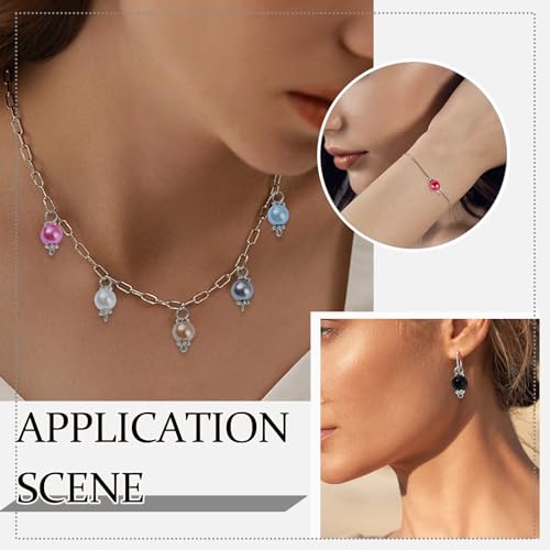Ipotkitt 100 Pcs Colorful Pearlized Glass Pearl Charms Two Hole Round Links Charms End Drop Bead Connectors for DIY Jewelry Making - color: 100pcs-Glass Pearl Links-17x8mm
