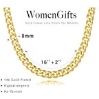 WomenGifts Cuban Link Chain Necklace for Women, Waterproof 14k Gold Silver Plated Chain Choker, Non Tarnish Stainless Steel Jewelry, 3.5/5/6/8/11mm,14/16/18 Inch Thin&Chunky&Thick - color: Gold, style: 8MM-16"