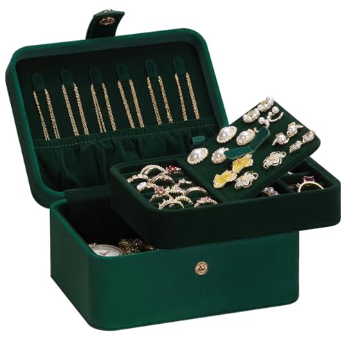 Homde Jewelry Box Small for Women: Ring Earring Organizer Storage for Dresser - Necklace Bracelets Holder with Multi Compartments(Dark Green) - color: Dark Green