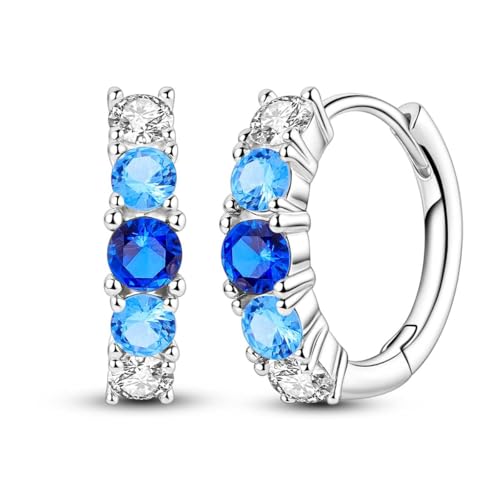 LAZA 925 Sterling Silver Hoop Earrings for Women, Sterling Silver Butterfly Hoops Colorful Flowers Hoop Huggie Earrings Hypoallergenic Jewelry Gifts for Women - color: Blue gradient earrings