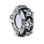 925 Sterling Silver Spacer Charm Bead with Clear CZ for Pandora Charms Bracelets - color: Star Stopper Beads