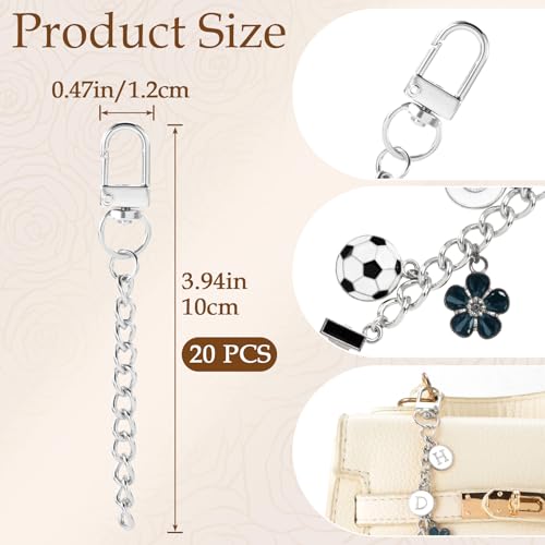 Hzopcw 20pcs Silver Keychain Making Kit, Key Ring Swivel Snap Hook Chains, Alloy Extender Keychain Bag Charm Kits for DIY Crafts Jewelry Making Handbag Purses- C Style - color: Silver-20pcs-C Style
