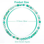 BONNY BOXX Natural Genuine Gemstone Faceted Round Beads Bracelets, 3mm Adjustable Stretchy Tiny Faceted Black Tourmaline Bracelet, Healing Crystal Reiki Chakra Dainty Jewelry Fashion Gifts - color: Green Agate