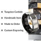 Chain Tool Ring - Gift for Cyclist - 8mm - Band - Gunmetal Black Silver - Personalized Custom Engraving - Men Women - Anniversary Engagement Wedding - Tungsten Carbide - Flat Dome Bevel - color: 12 - Black Grey Tungsten
