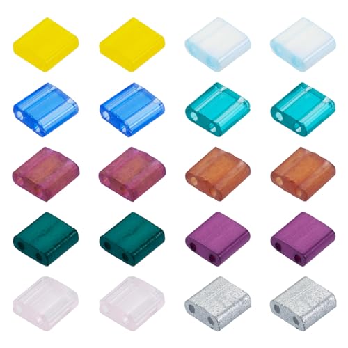 Pandahall 200Pcs Flat Square Glass Beads - 2-Hole Tila Beads in 10 Colors for Bracelet, Necklace & Earring Jewelry Making - color: 10 Color - Square