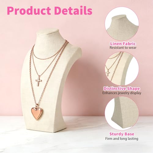 6 Pcs Linen Jewelry Display with Premium Nursing Cloth Stand Necklace Mannequin Holder Bust Necklace for Trade Shows Jewelry Selling