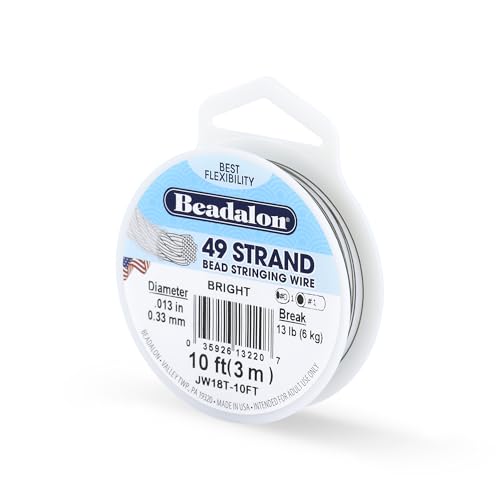 Beadalon 49 Strand Stainless Steel Bead Stringing Wire, .013 in / 0.33 mm, Bright, 10 ft / 3.1 m - color: Bright, style: .013 in / 0.33 mm, 10 ft / 3.1 m