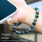 Marble Beaded Phone Wrist Strap,Detachable Phone Bracelet Strap with Tether Tab,Hands-Free Wristlet Strap (Blue Tiger’s Eye) - color: Blue Tiger’s Eye