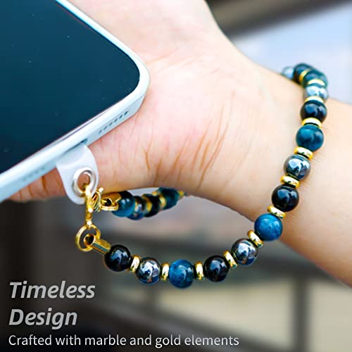 Marble Beaded Phone Wrist Strap,Detachable Phone Bracelet Strap with Tether Tab,Hands-Free Wristlet Strap (Blue Tiger’s Eye) - color: Blue Tiger’s Eye