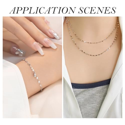 Elecrelive 2mm Sterling Silver Dapped Chains 3.28 Feet Silver Cable Link Chains Permanent Jewelry for Men Women Necklace Bracelet DIY Making - color: Silver, Dapped Link