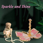 Matashi Butterfly Jewelry Holder for Women, Enamel - Gold Plated Jewelry Stand Organizer Ring Holder w/Crystals, Gift for Mom on Christmas, Mother’s Day, Birthday, Anniversary, Valentine’s Day, Pink - color: Pink
