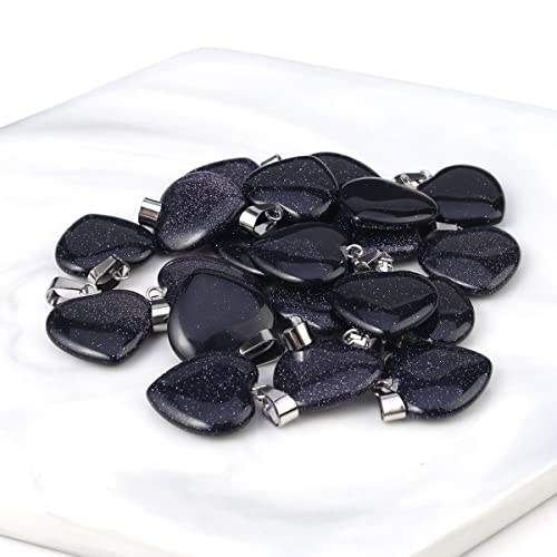 LE SKY 20 Pcs natural stone pendants heart shape healing stone charms for jewelry making - color: blue sand