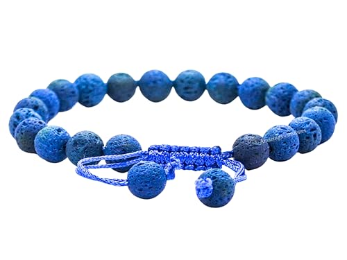 Amazing Gemstone Blue Lava Bracelet for Women Men's Gifts - Protection Healing Crystal Bracelet - 8mm Gemstone Beaded Adjustable Bracelet Pulseras Para Hombres Mujer Stocking Stuffers - color: Blue Lava