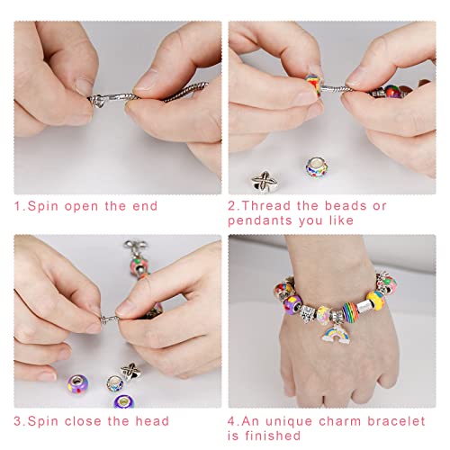 Hysagtek Charm Bracelet Making Kit - 66 Pcs DIY Jewelry Making Kit Bracelet Making Kit Beads Necklace Crafts for Teen Girls with Portable Bracelet Organizer Box, Rainbow - color: Pink