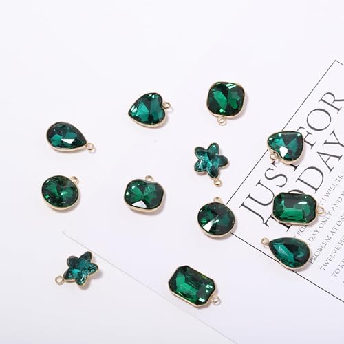 Song Xi Red Shape Random Charms For Jewelry Making Clear Crystal Charms Pendants Bracelets Necklace Earrings Bulk Keychain Arts And Crafts Diy Birthday Gifts For Women AB Color 12pcs - color: Random Shapes - Green