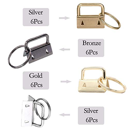 Key Fob Hardware Keychain Hardware Set Includes 1" 4 Color Keychain Hardware with Key Rings 24 pcs and Key Fob Glass Running Pliers