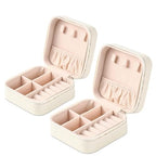 Travel Jewelry Case 2 Pack Mini Travel jewelry Box Portable Organizer Women Girls Gift Box for Rings Earrings Necklaces Bracelets - color: Off white