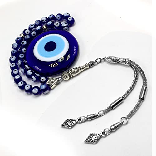 Simple Designed Natural Stone Worry Beads (8mm -33 Beads) - Prayer Beads Tesbih-Tasbih-Tasbeeh-Misbaha-Subha-Sebha-Sibha-Rosary (Evil Eye -8 mm 33- Beads) - color: Evil Eye -8 mm 33- Beads