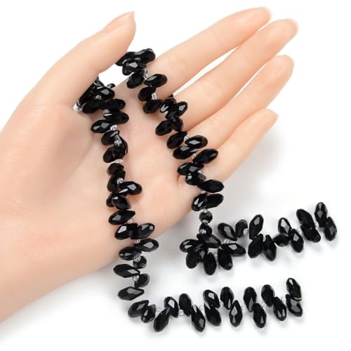 200pcs Czech 12mm Faceted Teardrop Briolette Crystal Glass Loose Beads Pendant Drop Spacer Bulk Jet Black for DIY Jewelry Making CCT2-23 - color: Jet black, size: 12x6mm - 200pcs