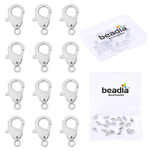 BEADIA Platinum Plated Lobster Clasps Non Tarnish 12mm 20pcs for Jewelry Making Findings - color: Lobster Clasps Platinum, size: 12mm
