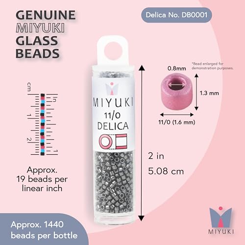 Miyuki Delica Seed Beads – Size 11/0 (1.6 mm), DB0001, Gunmetal, 7.2 g, Approx. 1440 Beads, Made in Japan - color: DB0001 - Gunmetal