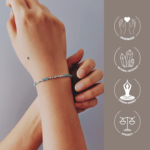 Natural Crystal Cut Bead Bracelet, 925 Silver Faceted Gemstone Jewelry for Women, Handmade Chakra Design Gift for Birthday Christmas Daily Wear - color: Blue Amazonite