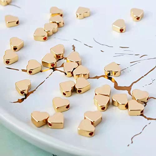 200 Pcs Heart Shape Spacer Beads Small Hole Spacer Beads Metal Loose Beads for Making Bracelet Necklace Earring Accessories DIY Handmade Craft (Gold) - color: 200 Pcs Gold