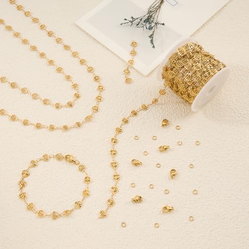 YOUBEIYEE 4 Meters Gold Plated Hollow Heart Chain for Jewelry Making Stainless Steel Link Chains Bulk on Spool - color: Heart Gold