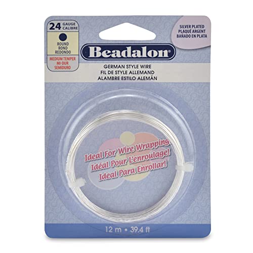 Beadalon German Style Wrapping Wire, Round, Silver Plated, 24 Gauge, 12 m / 39.4 ft - color: Silver Plated, size: 24 gauge / 39.4 ft
