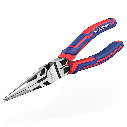 WORKPRO Premium 6” Needle Nose Pliers, Paper Clamp Precision, Heavy-Duty CRV Steel, Soft Grip with Wire Cutter, Long Nose Cutting Pliers - style: 6-inch