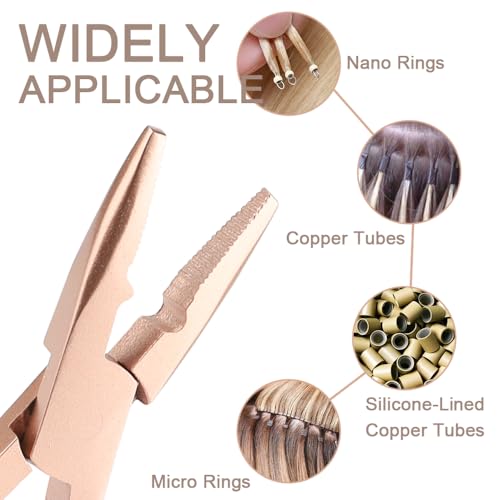 Hair Extension Tool Kit Microlink Pliers with Anti-slip Handle Hair Extension Beading Tool Hair Needle Pulling Hook Hair Styling Bead Closer and Remover Pliers - color: 2 Rose Gold
