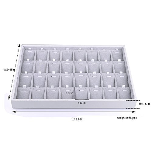 Oirlv Velvet Stackable Jewelry Tray 32 Grids Pendant Organizer Display Showcase Jewelry Storage Trays - size: 32 Grids Necklace/Pendant Tray