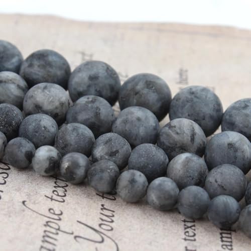 48pcs Natural Matte Black Larvikite Gemstone Beads，8mm Frosted Round Loose Stone Beads for Jewelry Making DIY Earring Bracelet Necklace Crafts - color: Black Larvikite, size: 8mm