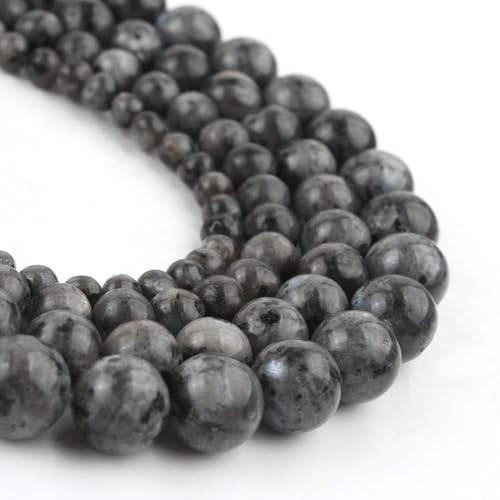 About 45pcs 8mm Black Larvikite Beads for Jewelry Making, Assorted Natural loose Stone Beads for Bracelets Round Gemstone Bead Men's Bracelets Necklace，DIY Birthday Crafts Gifts with Adults - color: Black Larvikite, size: 8mm