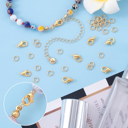 30pcs Lobster Claw Clasps & Jump Rings, 18K Gold Plated Metal Lobster Clasps, Jump Rings Jewelry Finding Kit for Necklace Bracelet Jewelry Making - color: 18K Gold-30pcs
