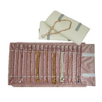 Portable Jewelry Roll Untangled Secure Necklace Travel Storage Bag Displays Holder 16 Chain (gray PU and pink) - color: gray PU and pink