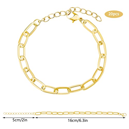 tiggell 20pcs Chain Bracelets Kit Alloy Link with Lobster Clasps for Christmas DIY Women Jewelry Findings Bracelet Making (Gold) - color: Gold