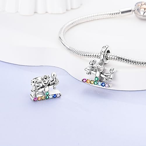 MULA 925 Sterling Silver Charms for Bracelets and Necklaces Lipstick and Bag Dangle Pendants Tower Camera Beads Jewelry Charms for Women - color: Couple Seesaw