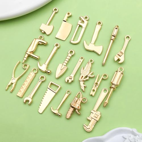 80pcs KC Golden Father's Day Series New Tools Hammer, Wrench, Saw, Screwdriver Pendant Jewelry Making DIY Keychain Earrings Pendant Various Design Charms for Jewelry Making Bracelets Necklace (SN902) - color: SN902