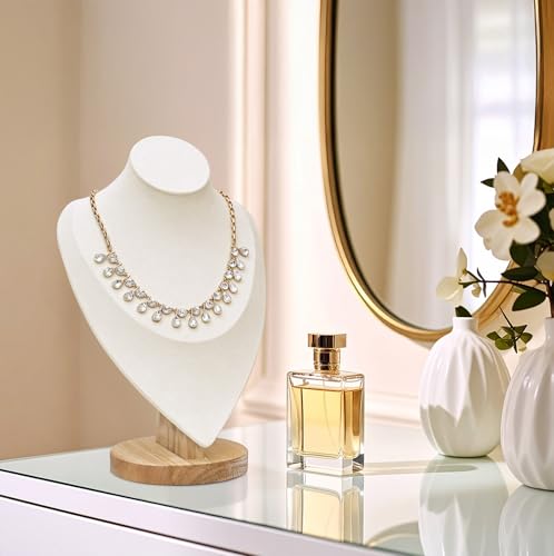 MOOCA 2 Pcs Set Necklace Chain Jewelry Display Holder, Jewelry Stand, Necklaces Display Mannequin Bust Stand, Wood Sturdy Base, Cream Suede - color: 2-Pcs Cream Suede