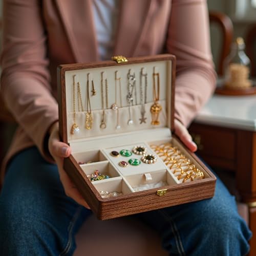 Travel Jewelry Case Small Wood Jewelry Organizer Jewelry Box for Women (Single Nut-Brown A) - color: Single Nut-Brown A