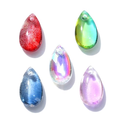 Ipotkitt 200 Pcs Random Color Transparent Glass Teardrop Charms Crystal Water Drop Bead Charms Top Drilled Beads for DIY Earring Necklace Bracelets - color: 200pcs-Drop Charms-Mixed Color