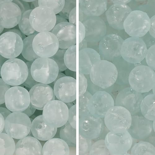 100Pcs Glass Beads 10mm Round Moon Frosted Cracked Water-Activated Transparent Glazed Beads, Ideal for DIY Bracelets Necklaces Phone Charms Craft Supplies (Light Blue) - color: Light Blue