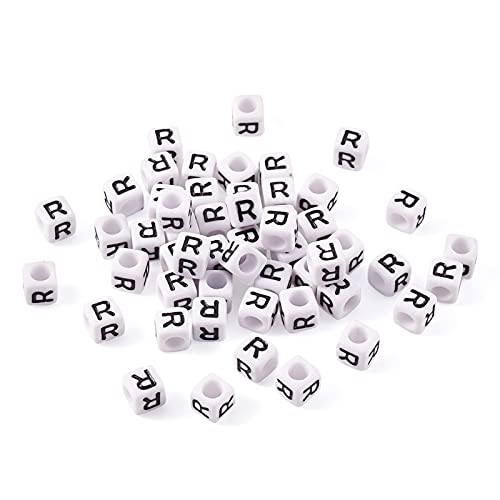 FASHEWELRY 300Pcs Cube White Acrylic Letter Beads 6x6mm Letter R Alphabet Beads for DIY Bracelet Necklace Jewelry Making - color: Letter R, size: 6x6x6mm