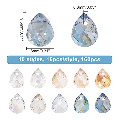 AHANDMAKER 160Pcs Faceted Teardrop Glass Beads, 10 Styles 8x9mm Top Drilled Drop Spacer Beads, Transparent Waterdrop Crystal Glass Beads Hanging Pendants for DIY Craft and Jewelry Making, Hole: 0.8mm - color: 10 Styles Waterdrop