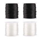 4 Rolls Clear Elastic Bracelet String, 0.8mm & 1mm, TuNan Crystal Stretchy Bead String Stretch Cord for Bracelets Beading Jewelry Making - Clear and Black (50/50/55/55 Yards)