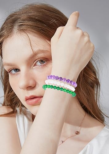 2/3-Pieces 4mm 6mm 8mm Natural Crystal Gemstone – Handmade Reiki Energy Healing Stretch Bracelets Jewelry for Yoga, Meditation, Unisex - color: 3 Pieces (Amethyst&GreenJade&WhiteJade), size: 8mm