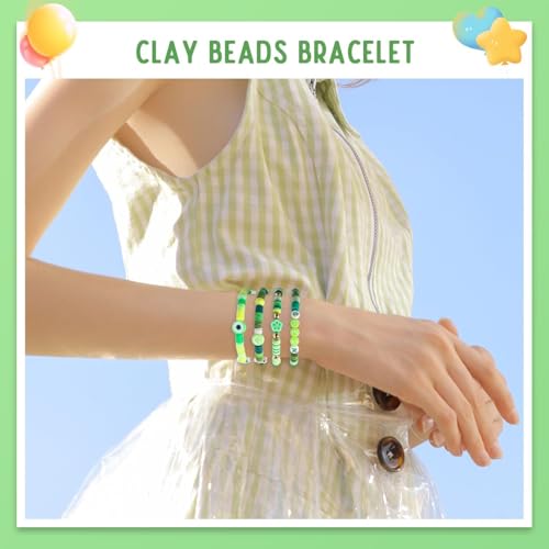 Clay Beads Bracelet Making Kit for Beginner, 2100 Pcs Preppy Polymer Heishi Beads with Charms Kit for Jewelry Making Necklace Earring DIY Crafts - color: Grenn Preppy