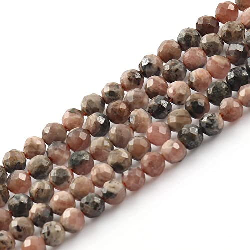 Song Xi 90pcs 4mm Natural Black Stripe Rhodochrosite Gemstone Beads Faceted Round Loose Stone Beads for Jewelry Making (1 Strand) - color: Black Stripe Rhodochrosite, size: 3.7-4.2mm